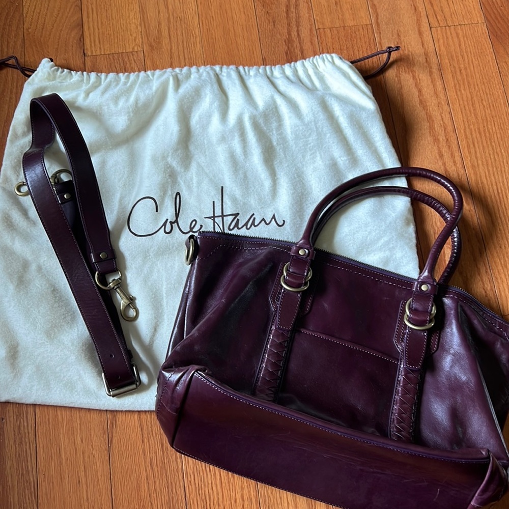 Cole Haan leather dark maroon handbag, storage bag and strap, Never Used